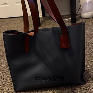 Coach Leatherware Dark Gray Tote with Brown Handles